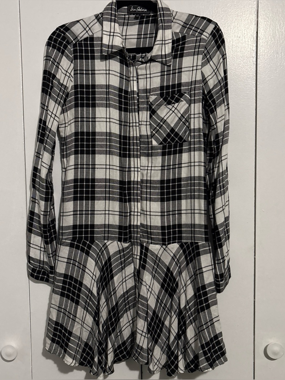 Sam Edelman Long Sleeve Flannel Plaid Dress Size 4 soft black white